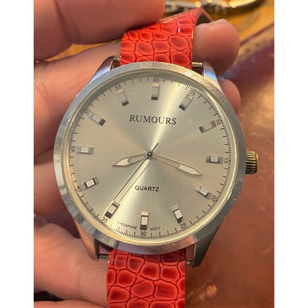 Women's Large 45mm Rumours Watch, Silver Tone with Red Strap